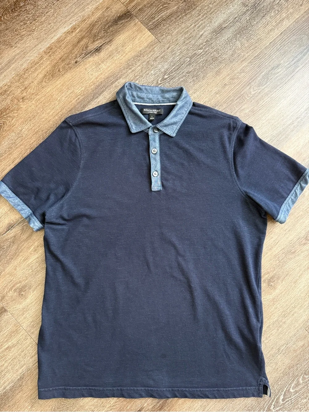 Banana Republic Men's Navy Polo with Heathered Light Blue Trim